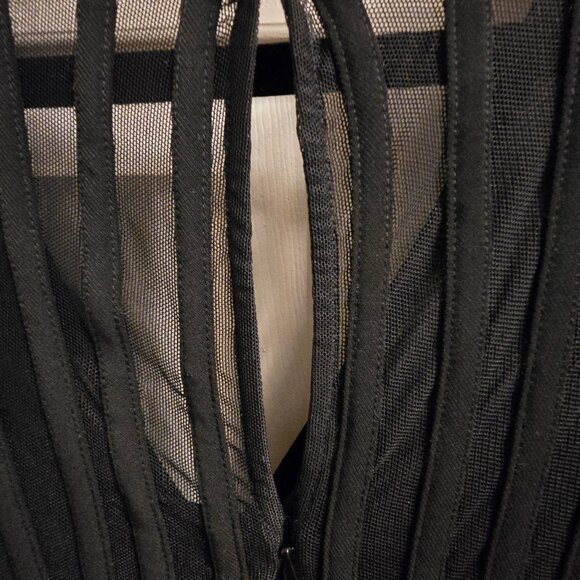 Adrianna Papell Shutter Pleat Jersey Sheath Illusion-Black Stripe Dress NWT - Picture 6 of 8